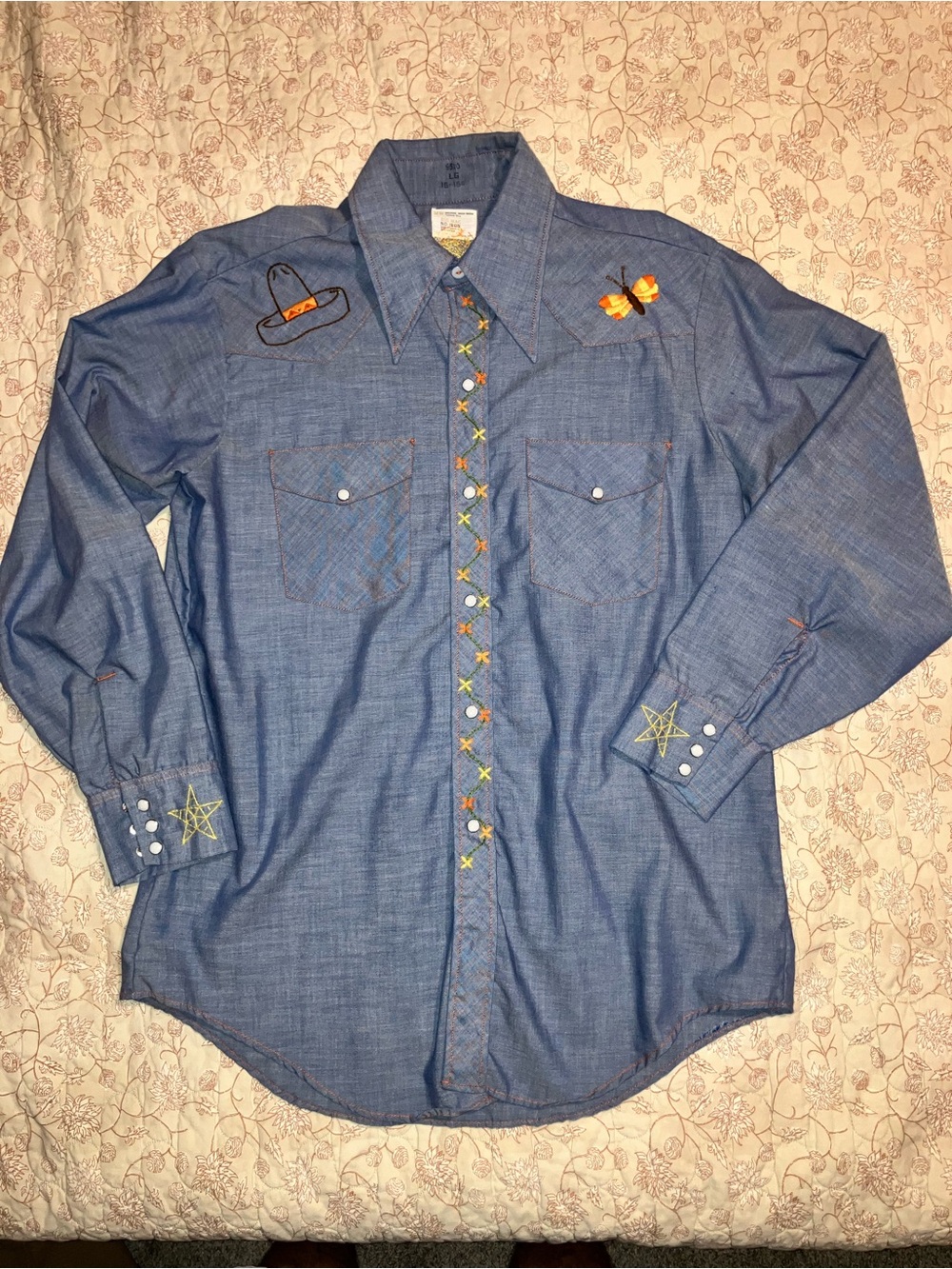 Big Mac JCPenney Blue Embroidered Chambray Button-Down Shirt L